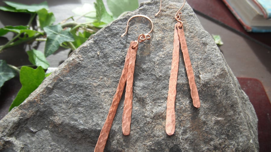 Copper Double Strand Hammered Earrings