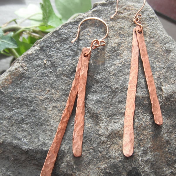Copper Double Strand Hammered Earrings
