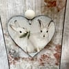 Vintage White Hare Hanging Heart Decoration Christmas Ornaments Festive Gift