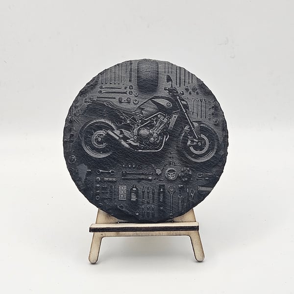 Motorbike engraved slate