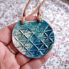 ceramic necklace pendant handmade- turquoise circle