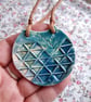 ceramic necklace pendant handmade- turquoise circle