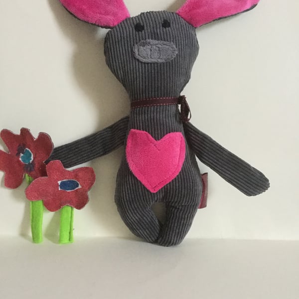 Candy Pink Heart Bunny Plushie, Handmade Bunny with candy pink  heart, Nursery