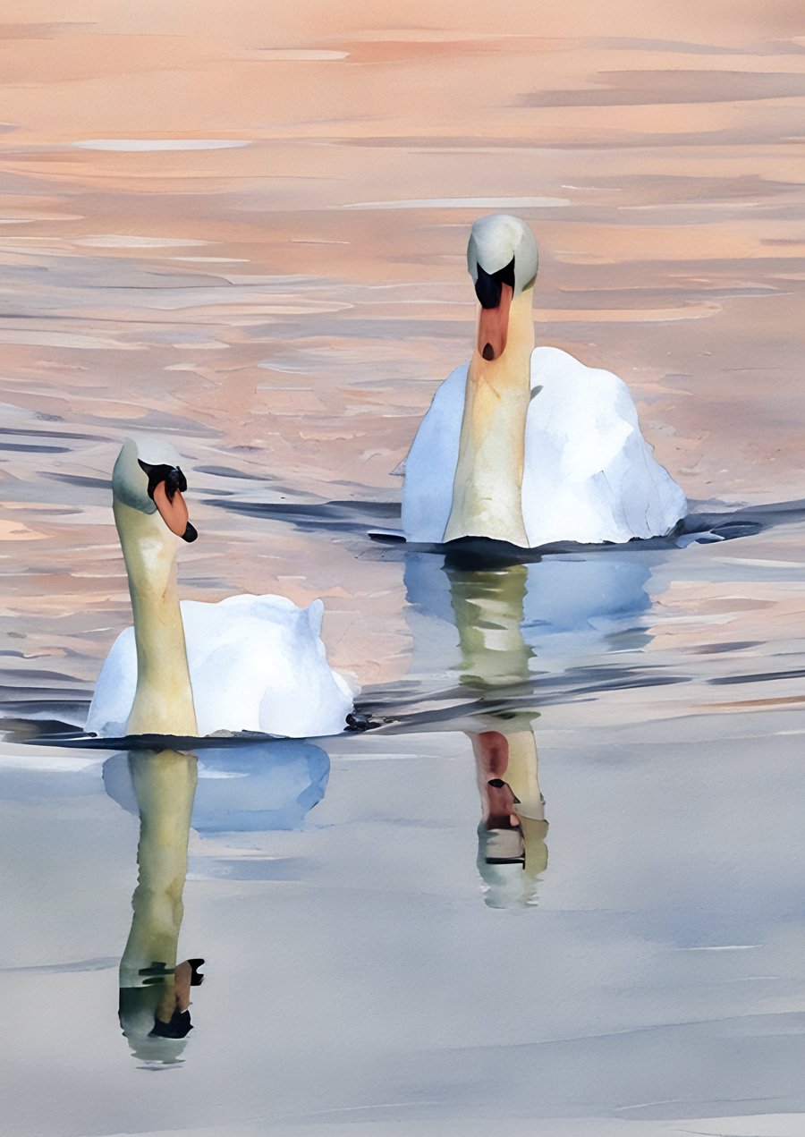 Swans on a Winter Walk Norfolk Fens Greeting Card A5