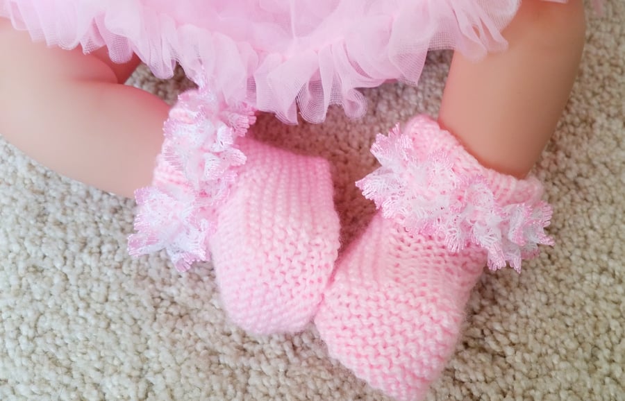 Pink knitted baby booties, premature, newborn baby shower 