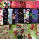 100% Cotton Patchwork Pouches, lined with Zips. Lots of colours, designs & sizes