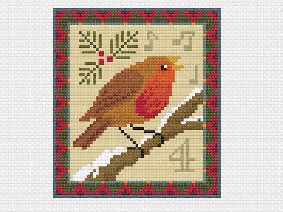 094D Cross Stitch 12 days of Christmas carol, 4th Day Four Calling Birds mini 
