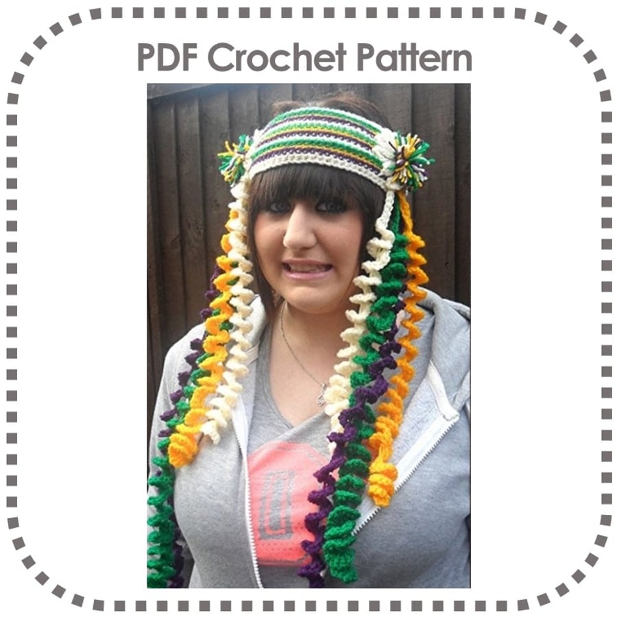 Cyber Crochet Pattern Festival Dreads Headband Hat Headdress Chunky Funky
