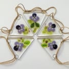 Pansy Flower Bunting: Garden Decoration Garland, fused glass bunting.