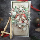 Handmade Christmas Card (69) Robins & Winter Wreath