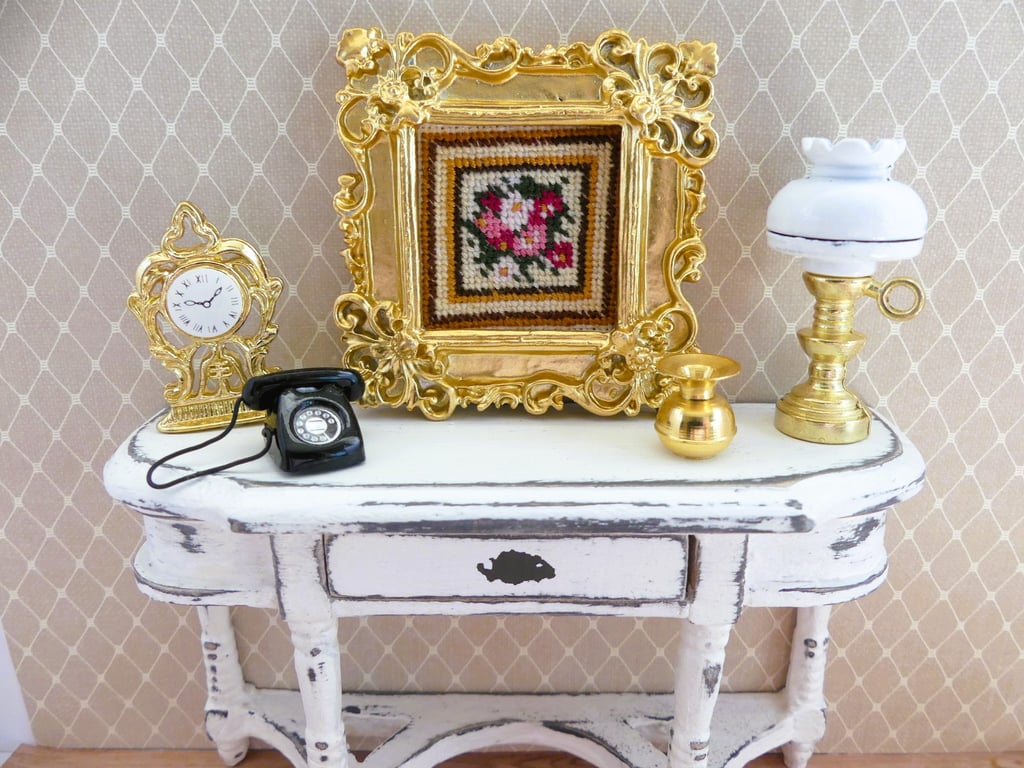 Handmade 1.12 Scale Dollhouse Miniature Cross Stitch Picture Gold Framed
