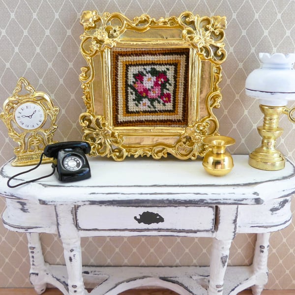 Handmade 1.12 Scale Dollhouse Miniature Cross Stitch Picture Gold Framed