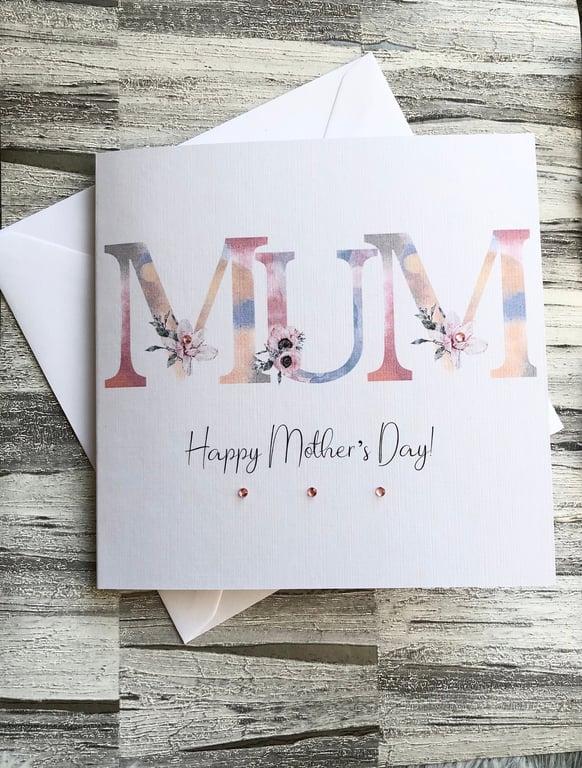 Mothers Day Card for Mum Mothering Sunday Card Handmade Pretty pink Floral Mum