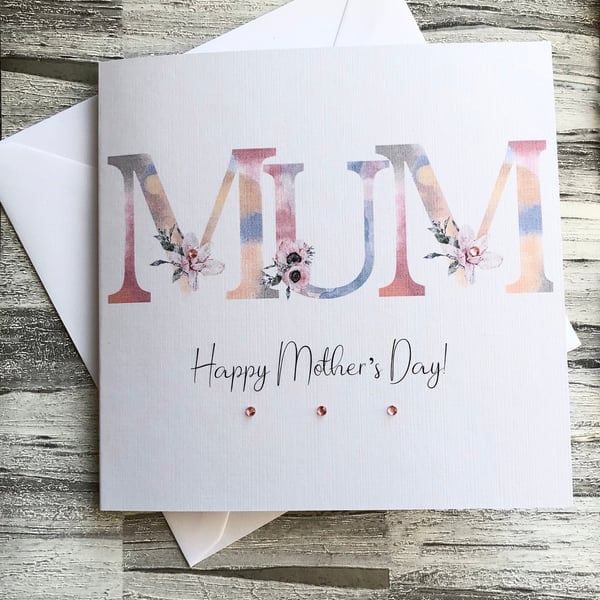 Mothers Day Card for Mum Mothering Sunday Card Handmade Pretty pink Floral Mum