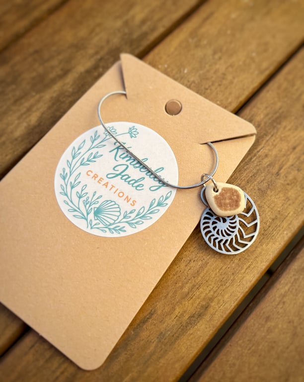 Woolacombe Sea Pottery Pendant Stainless Steel Necklace 