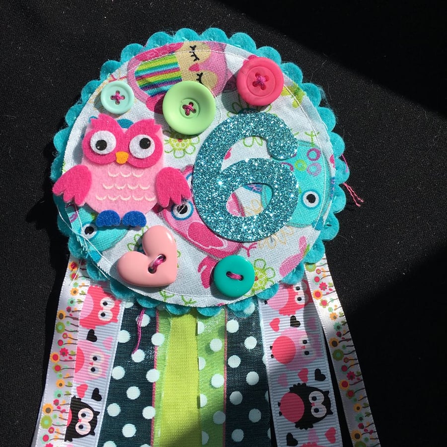 Birthday badge-Rosette - Birthday Girl - Owl design