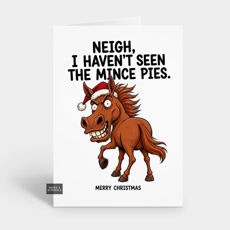 Funny Christmas Card - Scary Mince Pies Horse