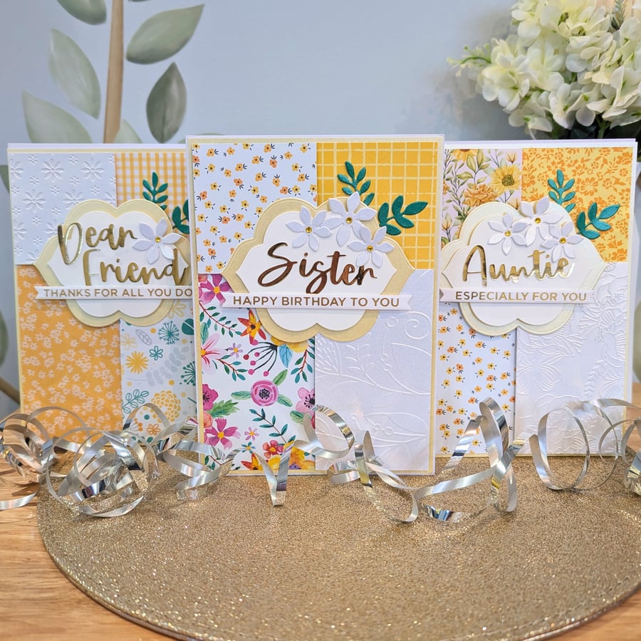 Yellow Patchwork Birthday or Thank You Personalised Greetings Card