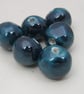 6 Medium Petrol Blue Glazed Clay Beads - Image 2