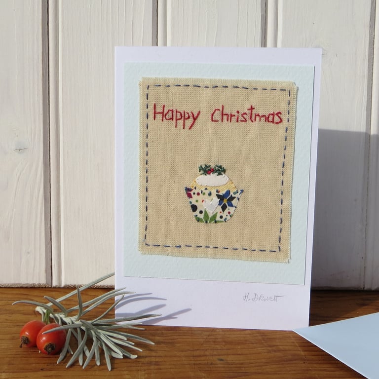 Sweet little Christmas cupcake card hand-stitched, card to keep!