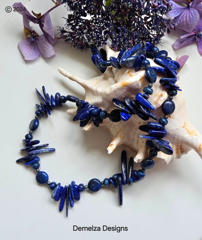 Designer Lapis Lazuli Hand Crafted Sterling Silver Necklace 