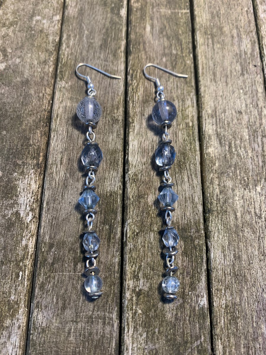 Long dangle blue bead earrings