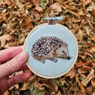 Hedgehog mini hoop, handmade hanging decoration, embroidered