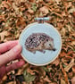 Hedgehog mini hoop, handmade hanging decoration, embroidered