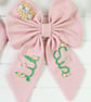 Big Sis,Lil Sis Floral spring hand Embroidered Matching Pink Bow Set - Image 3