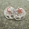 Star Moon Earrings Silver Tree of Life Earrings, Studs Stars, Moon, Copper, 