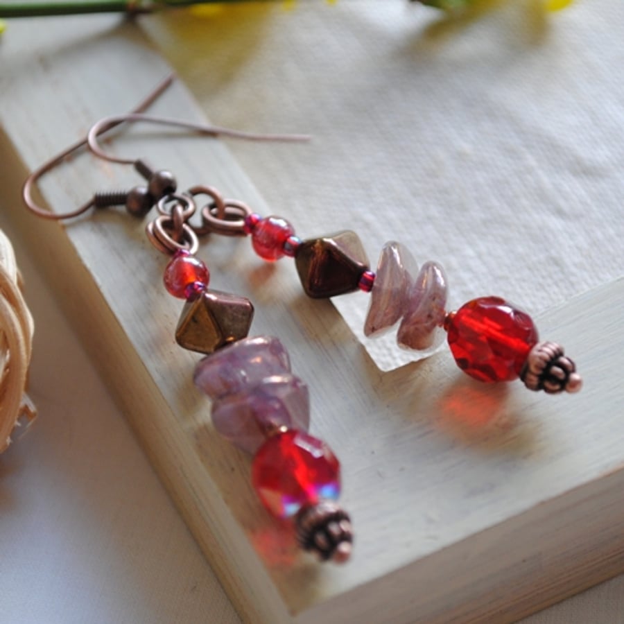 Sale-Red & Copper earrings