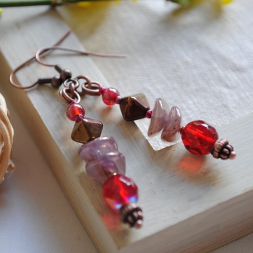 Sale-Red & Copper earrings