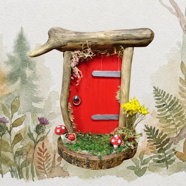 Handcrafted driftwood fairy door.