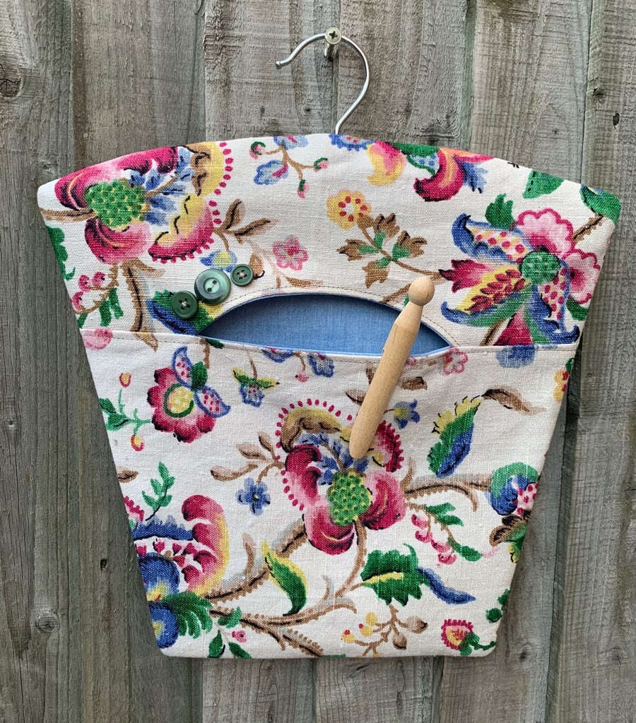 Vintage print linen peg bag