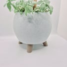 Luna Pod Planter with Legs in mint marble, Modern Desk Plant Pot