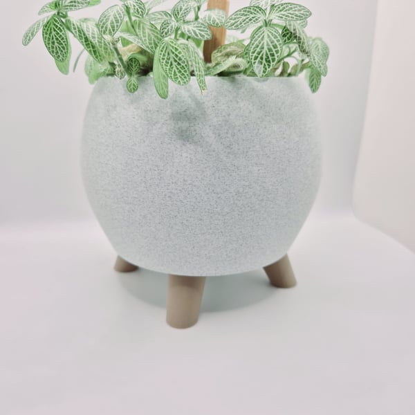 Luna Pod Planter with Legs in mint marble, Modern Desk Plant Pot