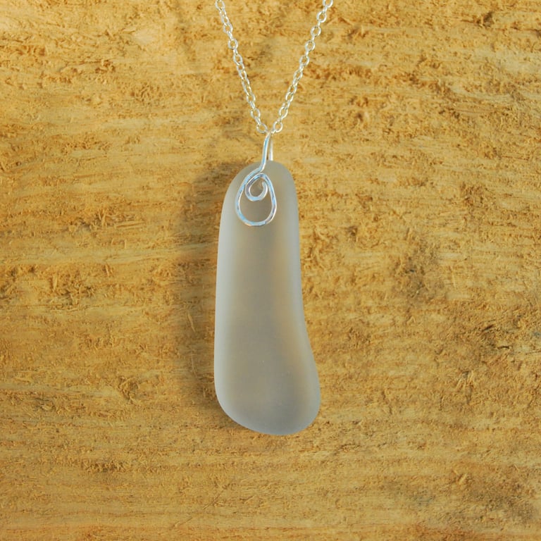 Beach glass pendant with silver bail