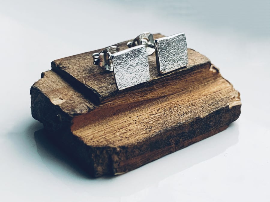Recycled Sterling Silver Square Stud Earrings