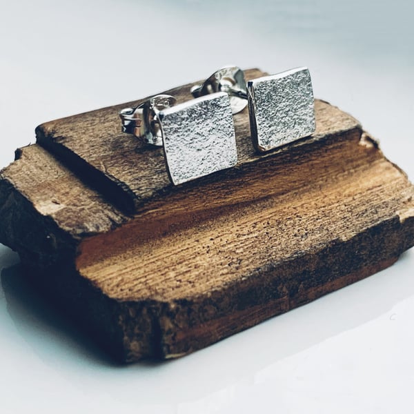 Recycled Sterling Silver Square Stud Earrings