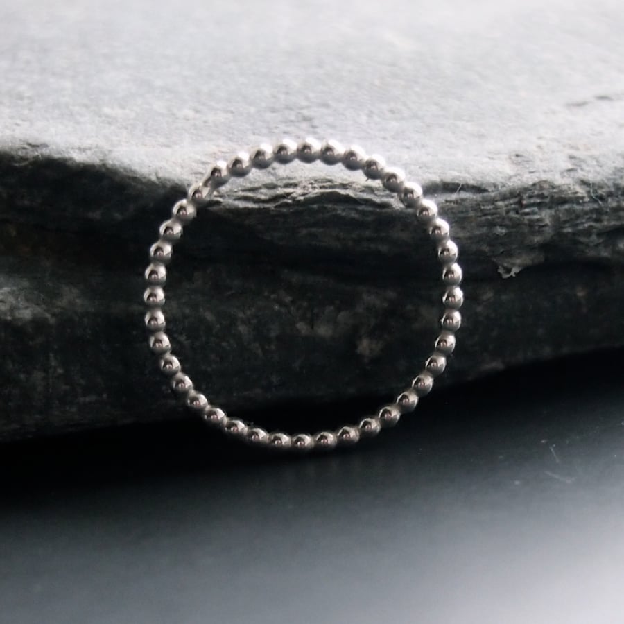 Silver Beaded Skinny Ring