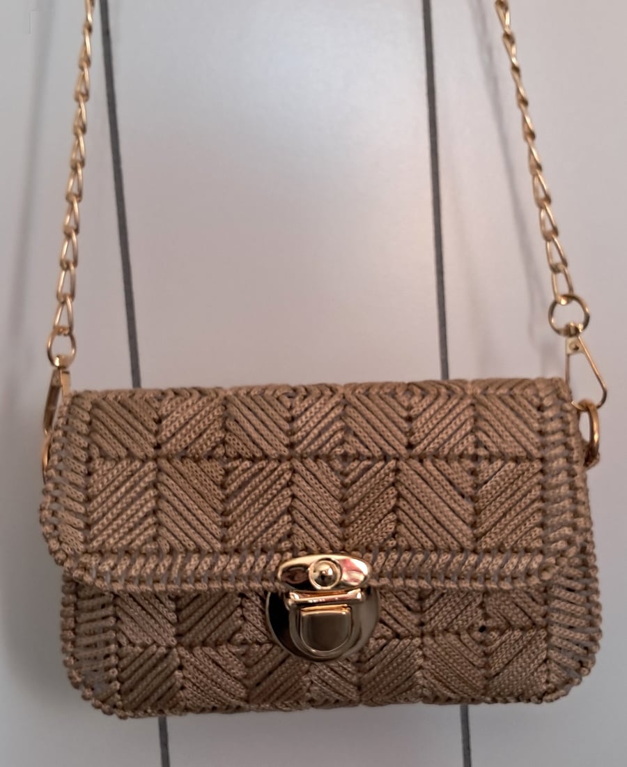 Small Gold Handmade Crocheted Handbag