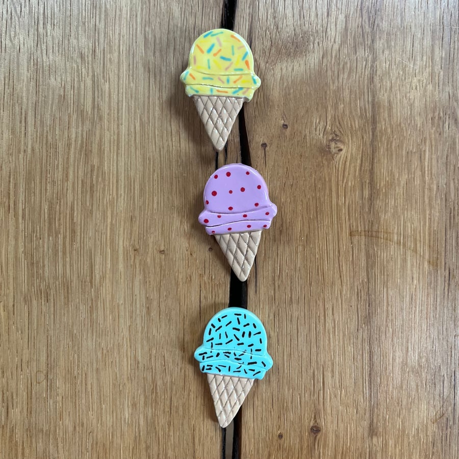 Handmade Ceramic Mini Ice Cream Cone brooch, Hand Made Badge