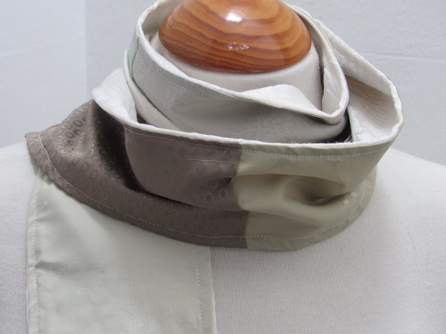 Long Thin Earth-tones Satin Scrap Fabric Scarf