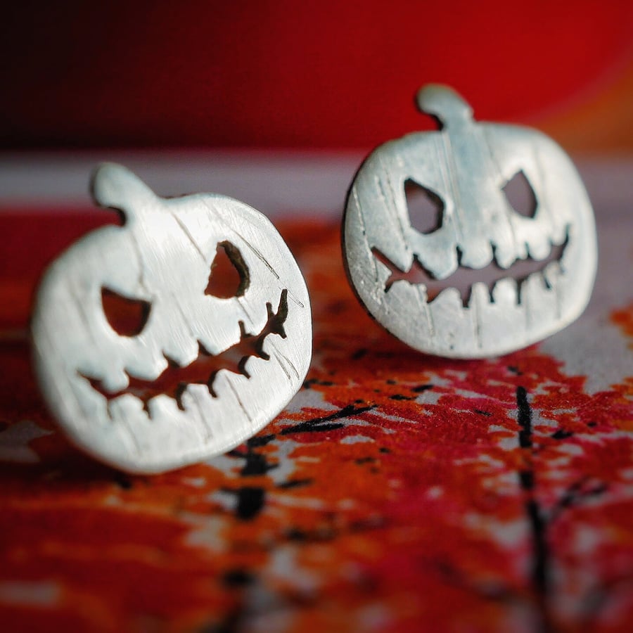 Eco Silver Halloween Pumpkin Earrings 