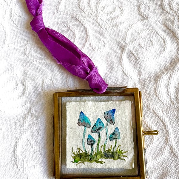 Framed 'Tiny Toadstools III' original miniature watercolour