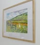 Framed Watercolour Impressionist Landscape Gate Overlooking Meadow  - Image 3
