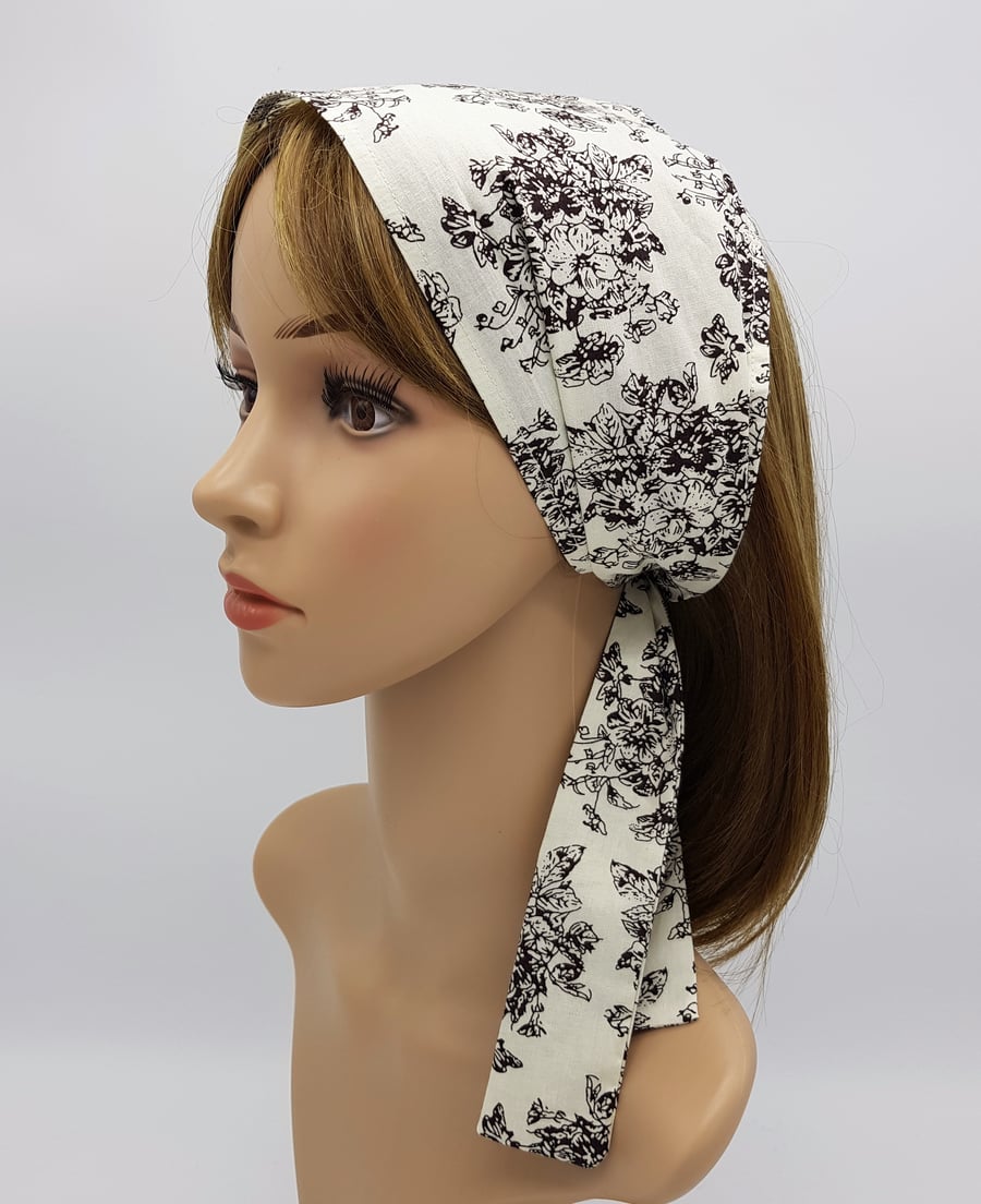 Summer hair bandanna for women, wide cotton head scarf, floral head scarf