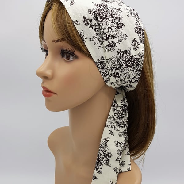 Summer hair bandanna for women, wide cotton head scarf, floral head scarf