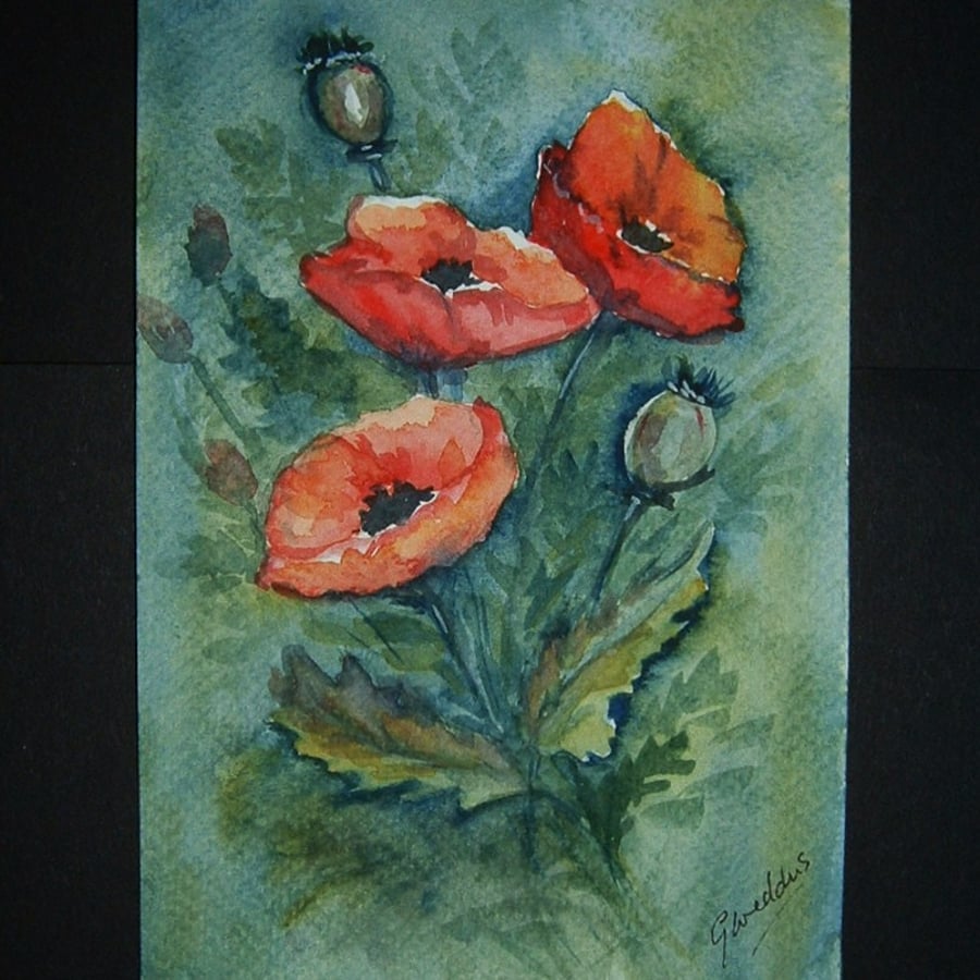 poppies flowers floral art original painting postcard ref 183