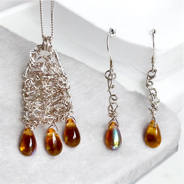Sterling Silver Art Necklace with matching earrings